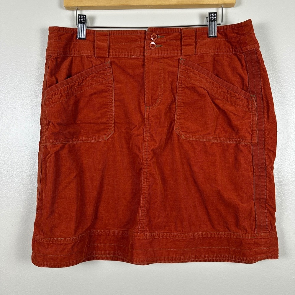 Sahalie Women's 8 Corduroy Mini Skirt Rust Orange Utility Pockets Stretch Cotton